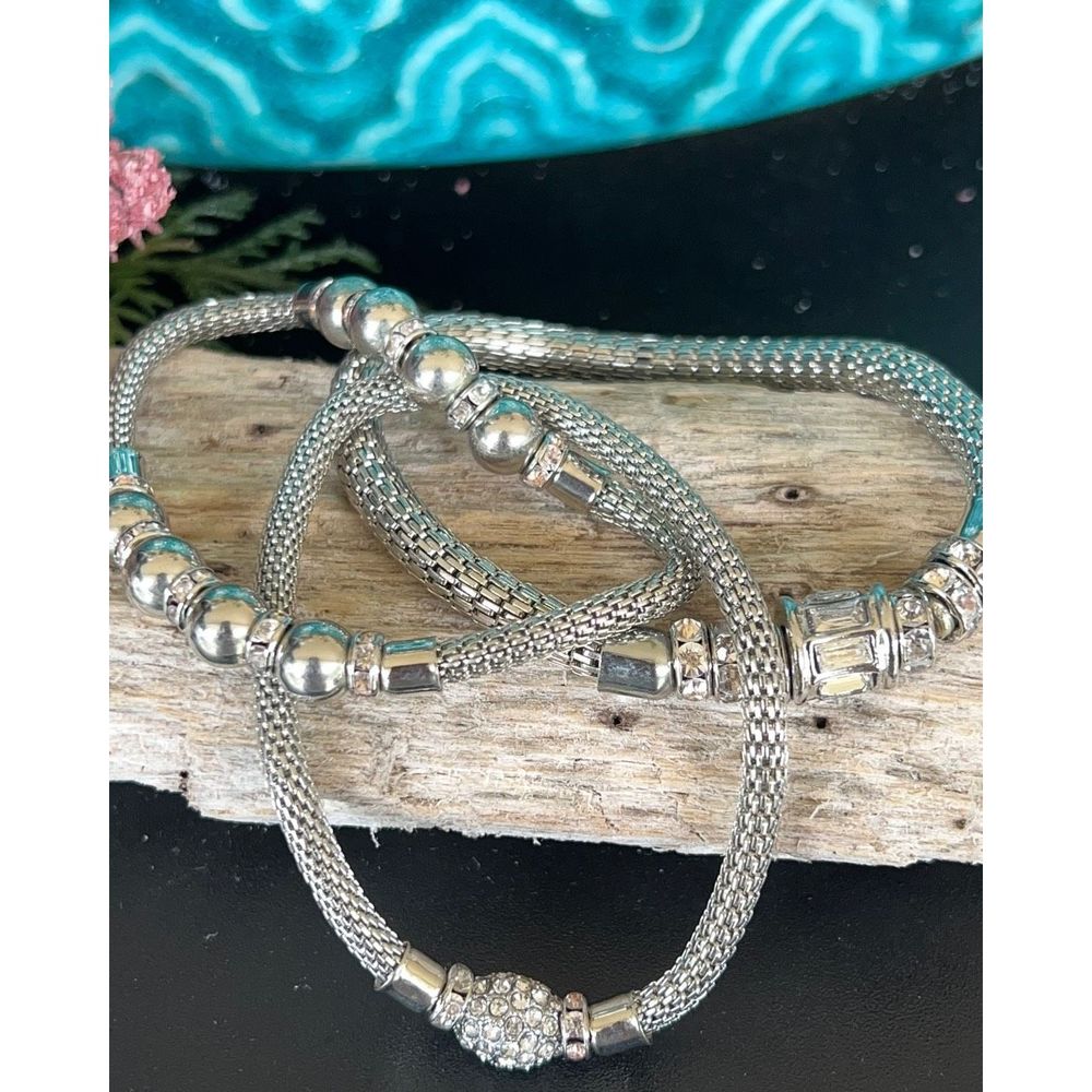 3 silver Bracelets Accented with Swarovski Crystals